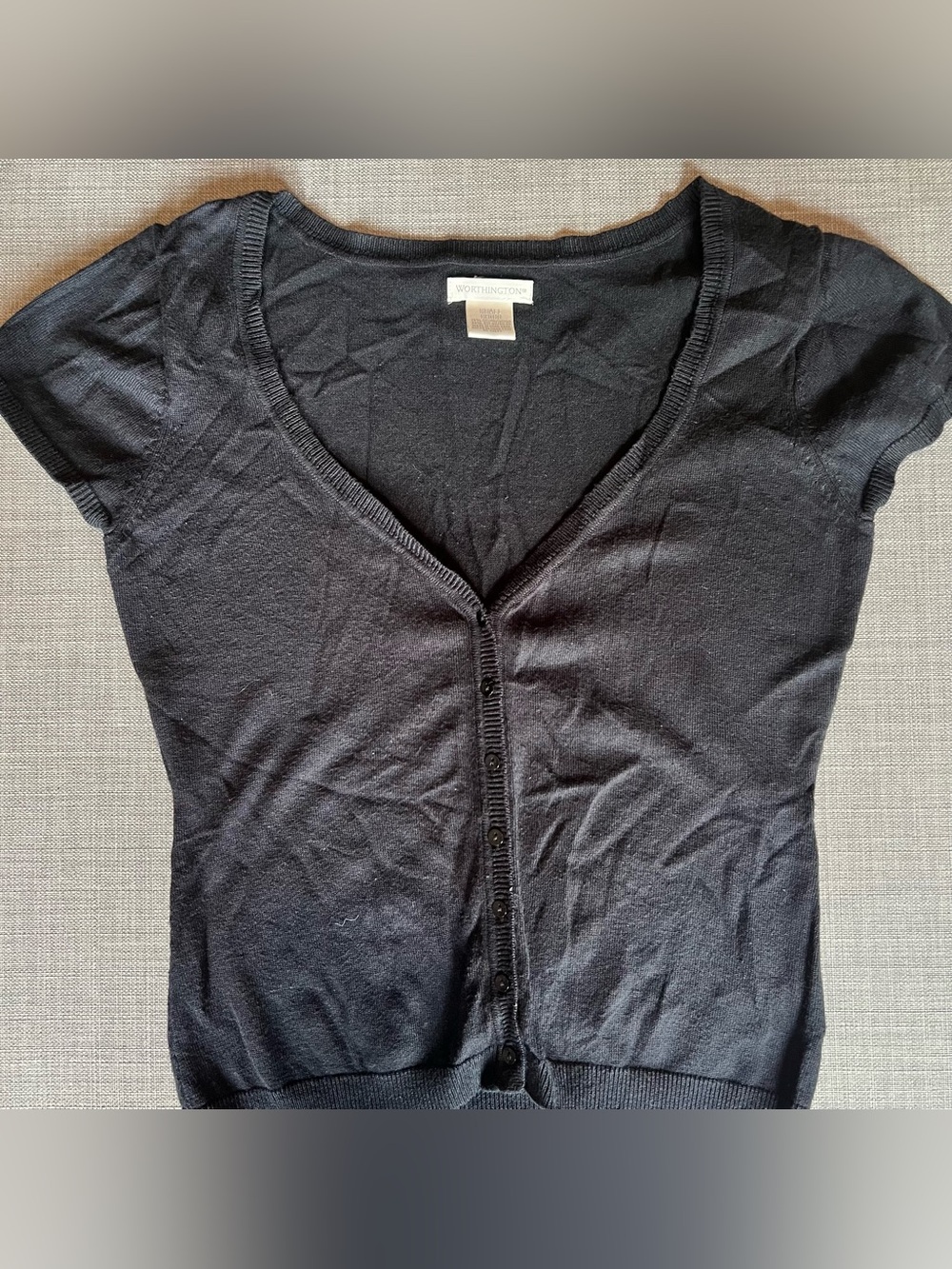 Worthington Black Knit V-Neck Preppy Cardigan Size S
